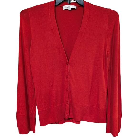 Loft Burnt Orange  V Neck Button Down Cardigan Viscose/ Nylon sz M - Picture 1 of 6